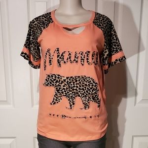 Pink and Leopard Mama Bear Keyhole Top